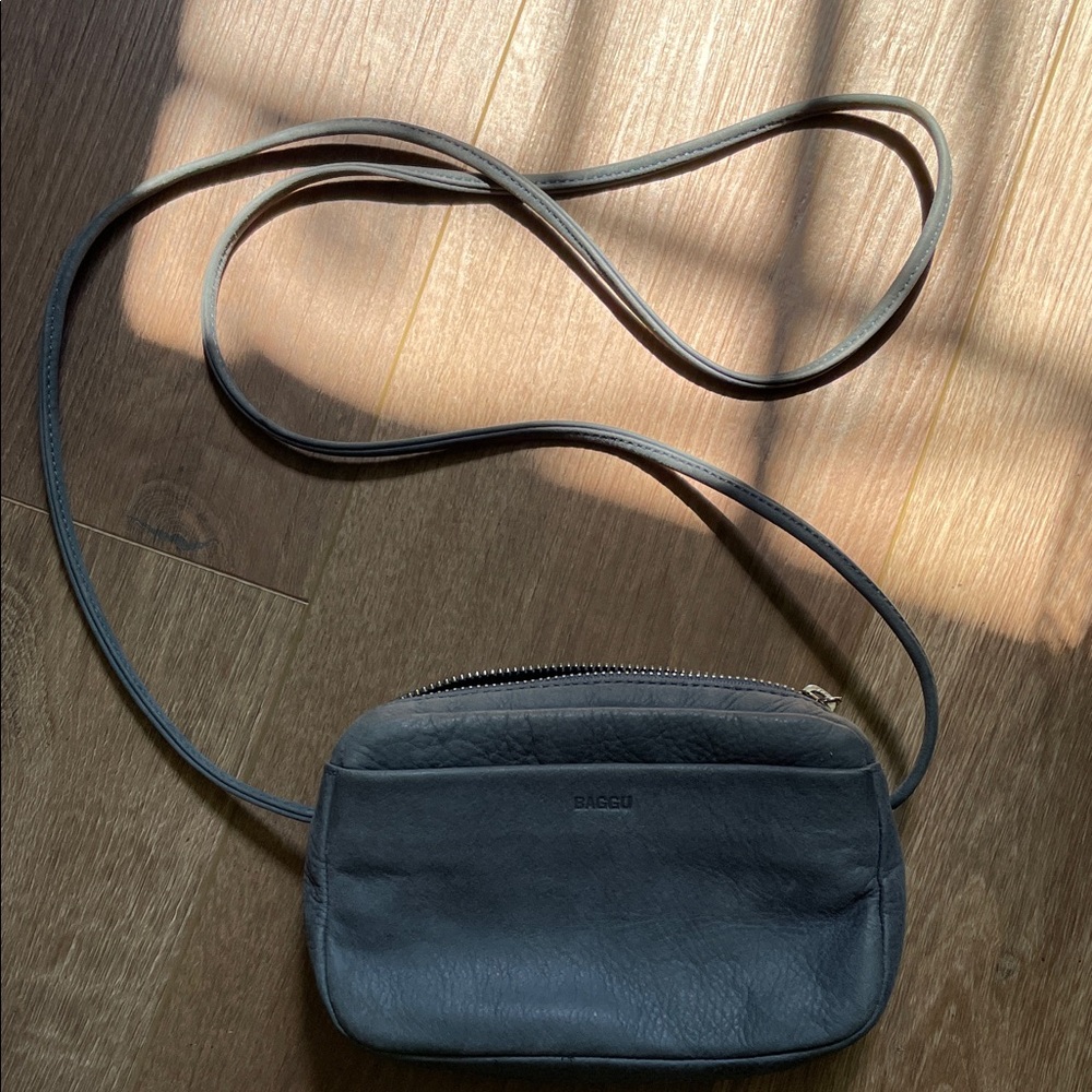 Baggu Charcoal Leather Crossbody Bag